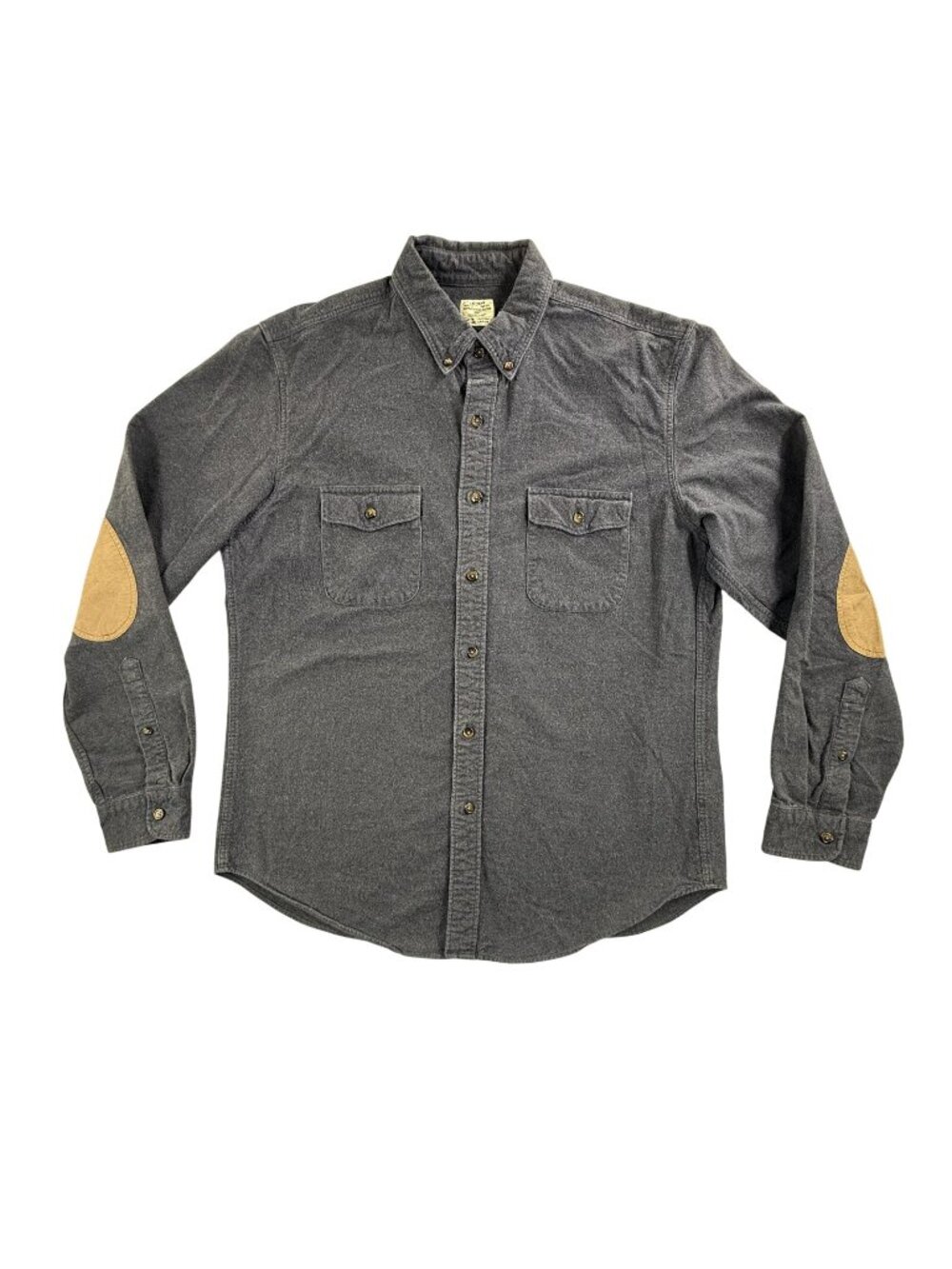 J Crew Chamois Shirt Men Large Blue Flannel Button Up Workshirt Elbow Patches